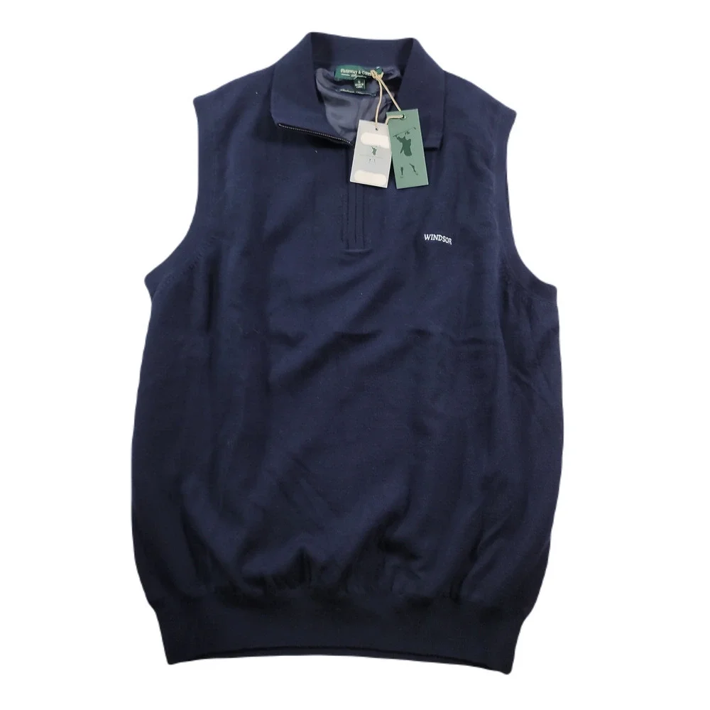 Fairway & Greene Sweater Vest Mens Small Navy Merino Wool Windstopper NEW‎